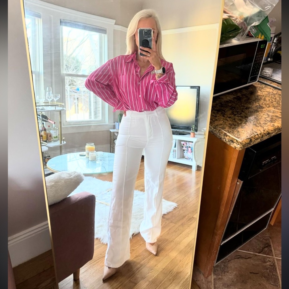 Petite White High Waist Straight Leg Pants.